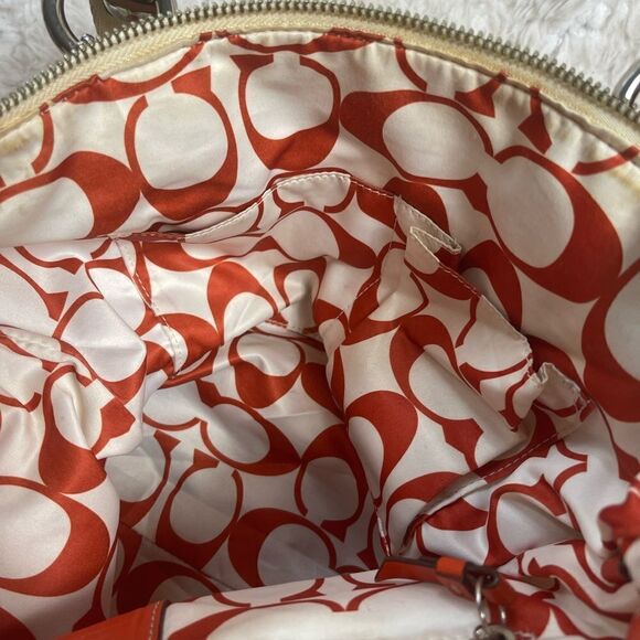 Coach Hampton off white  nylon and leather tan & orange trims satchel - Picture 13 of 15